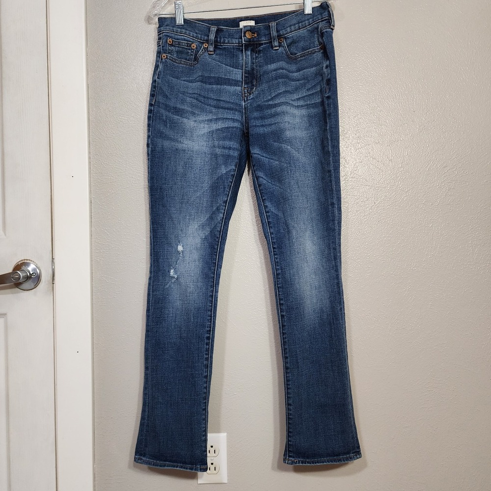 J Crew Jean's Stretch Women's Size 27 Distressed Med Wash Whiskering See Measure